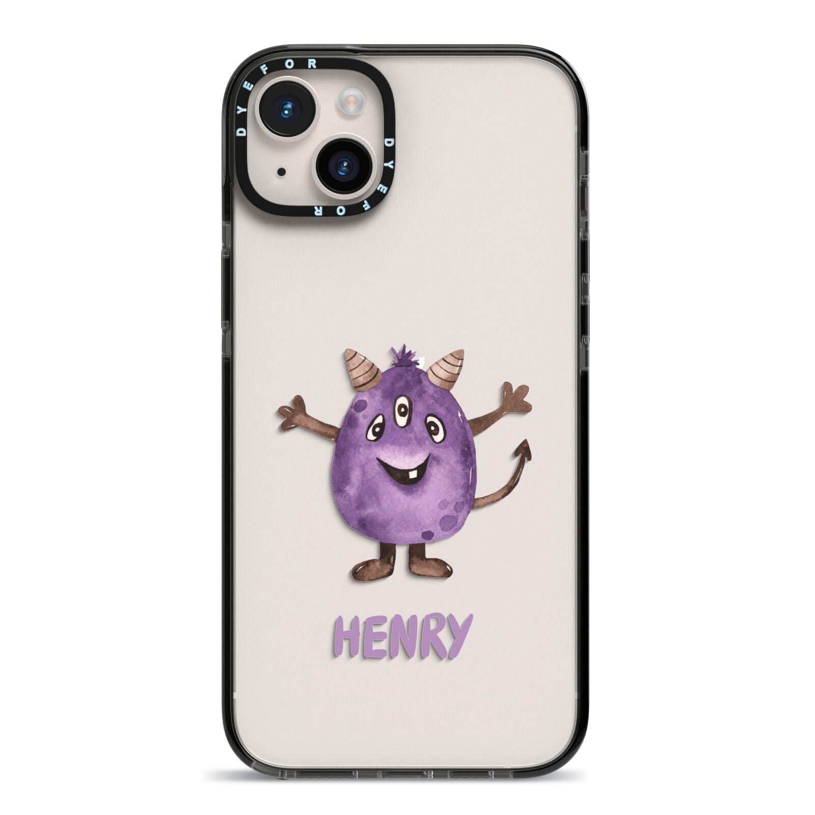 Purple Monster Custom iPhone 14 Plus Black Impact Case on Silver phone