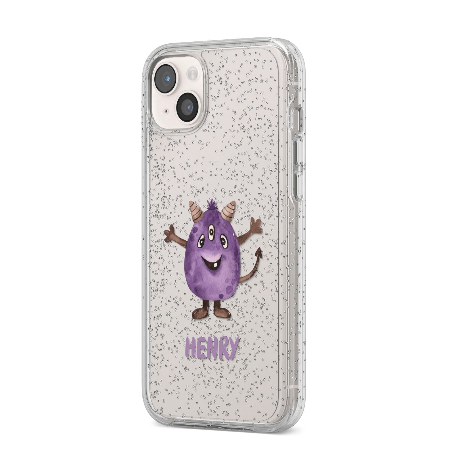 Purple Monster Custom iPhone 14 Plus Glitter Tough Case Starlight Angled Image