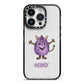 Purple Monster Custom iPhone 14 Pro Black Impact Case on Silver phone