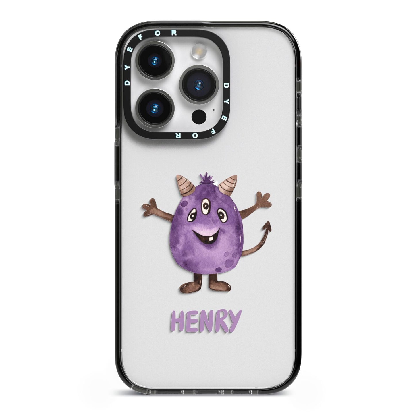 Purple Monster Custom iPhone 14 Pro Black Impact Case on Silver phone