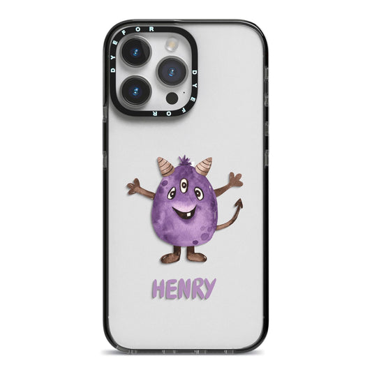 Purple Monster Custom iPhone 14 Pro Max Black Impact Case on Silver phone
