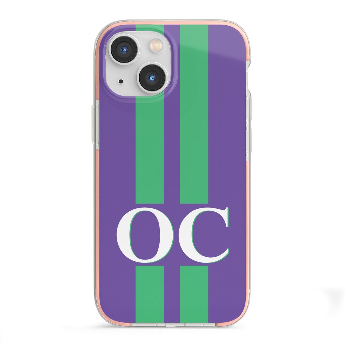 Purple Personalised Initials iPhone 13 Mini TPU Impact Case with Pink Edges