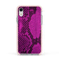 Purple Snakeskin Apple iPhone XR Impact Case Pink Edge on Silver Phone