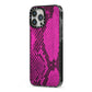 Purple Snakeskin iPhone 13 Pro Max Black Impact Case Side Angle on Silver phone