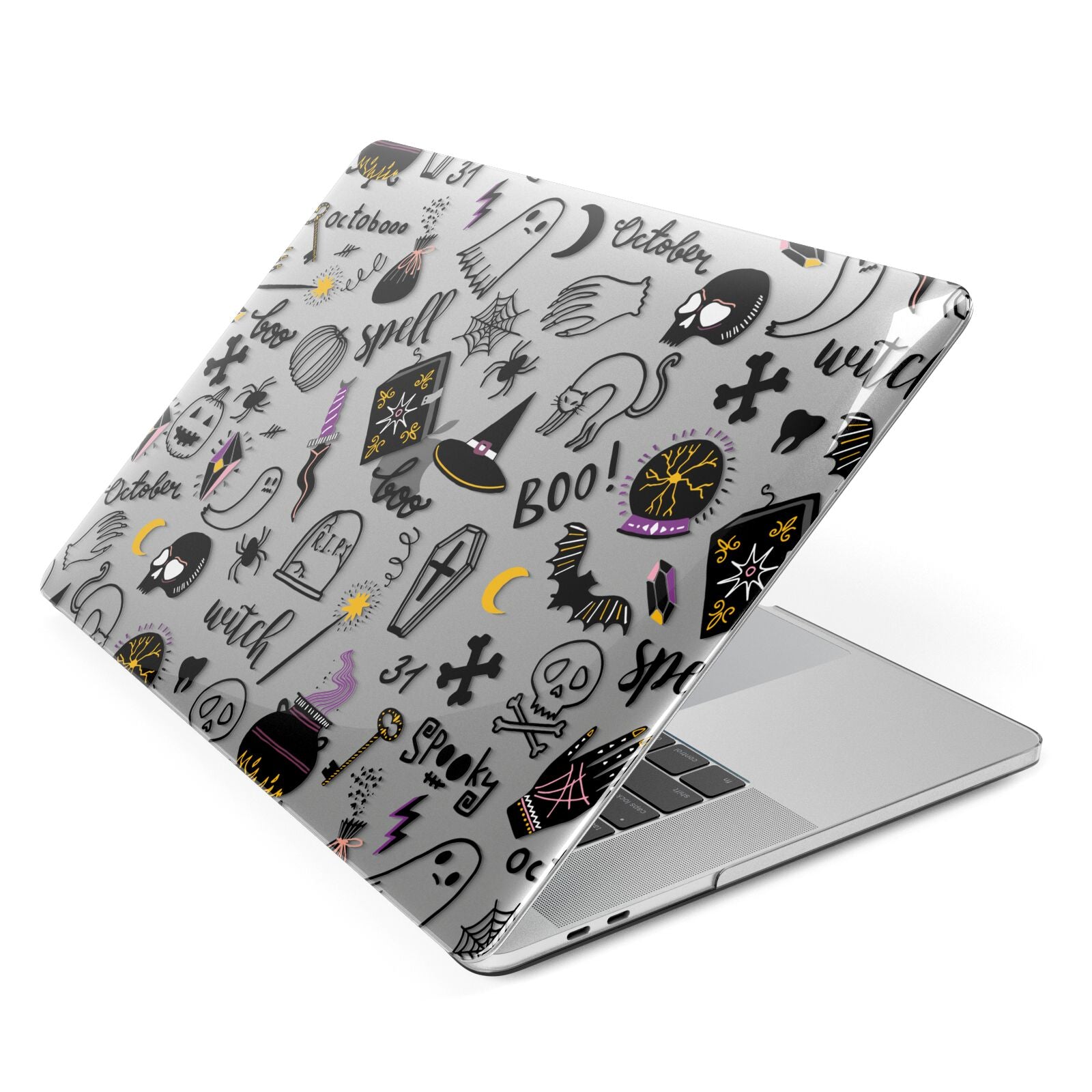 Purple and Black Halloween Illustrations Apple MacBook Case Side View