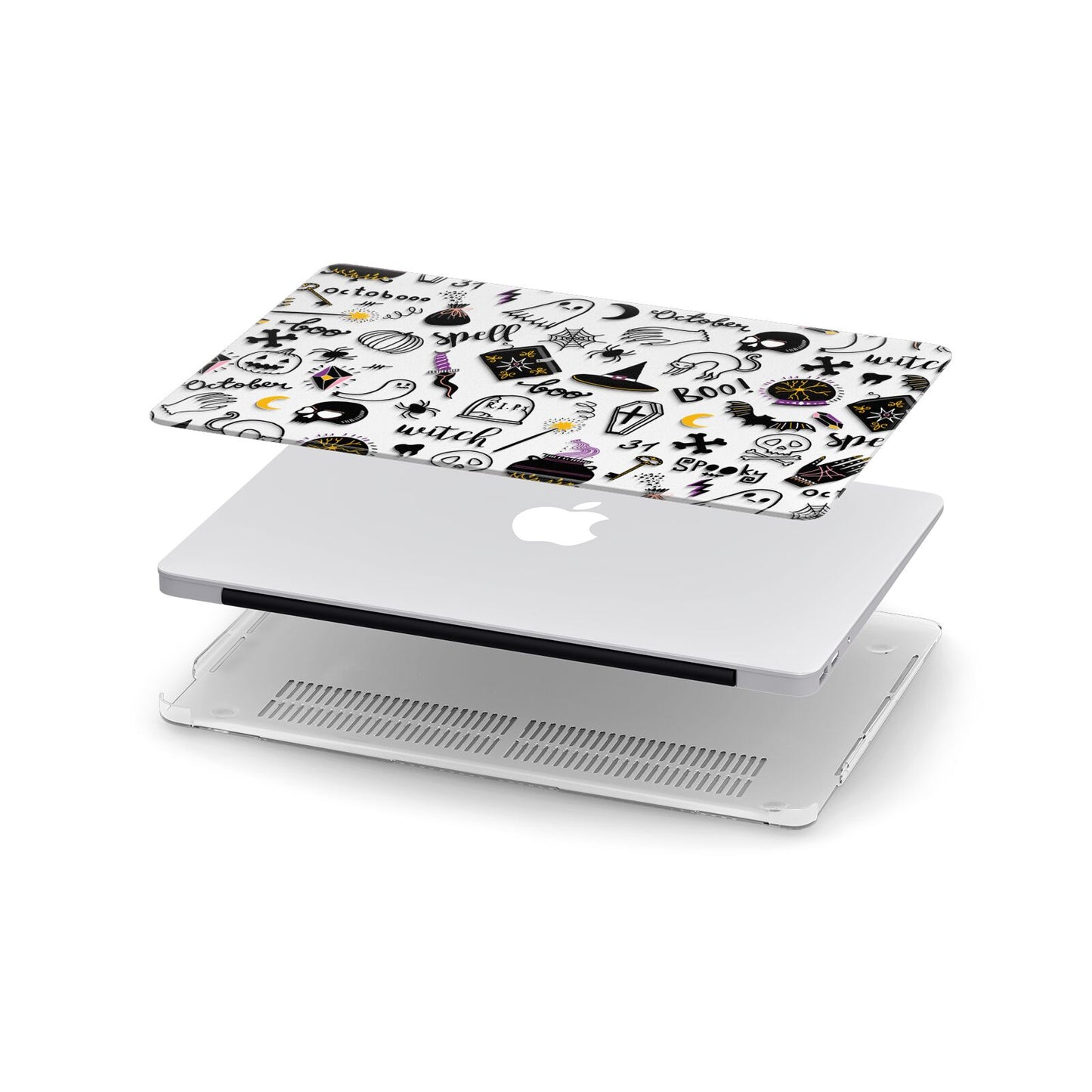 Purple and Black Halloween Illustrations Apple MacBook Case in Detail