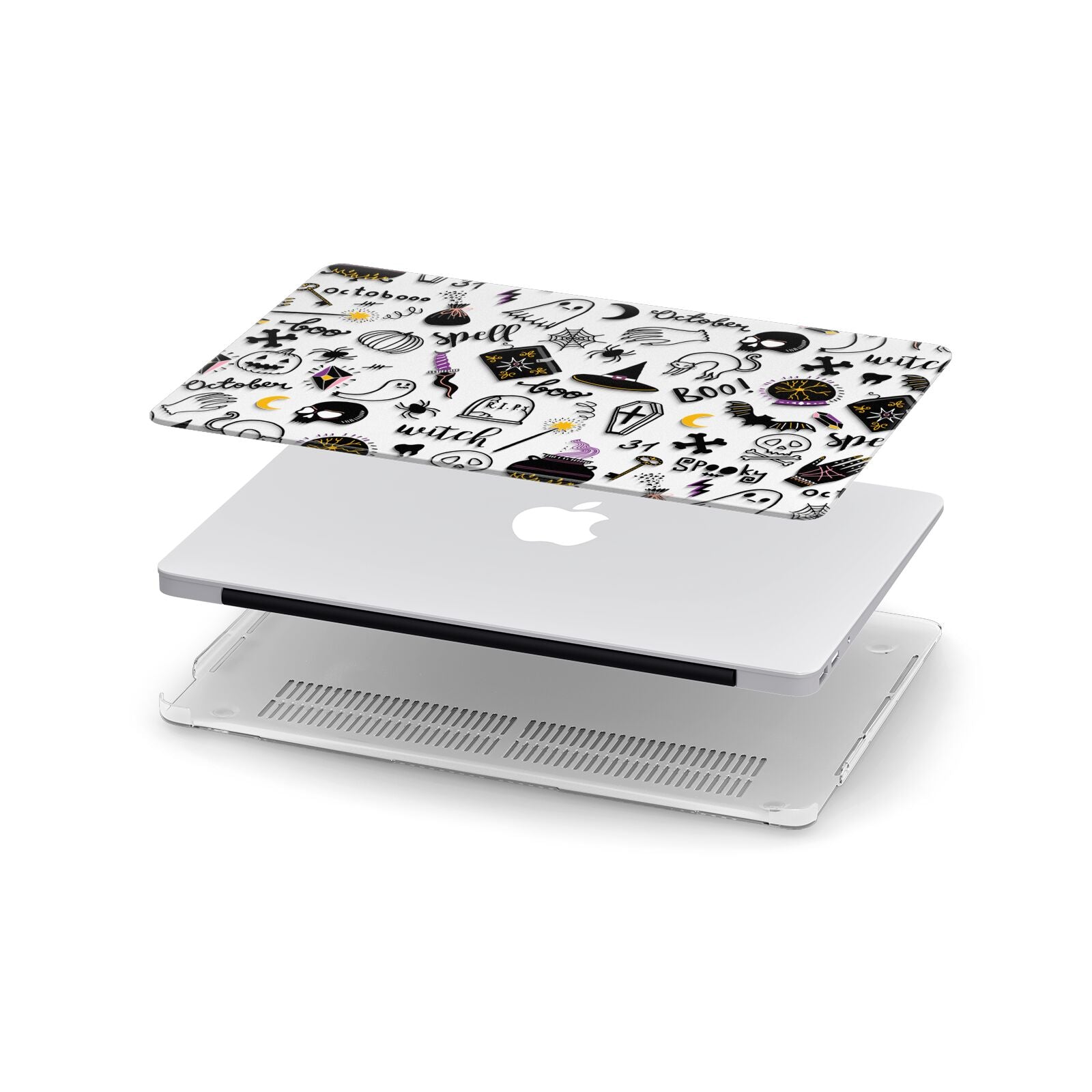 Purple and Black Halloween Illustrations Apple MacBook Case in Detail