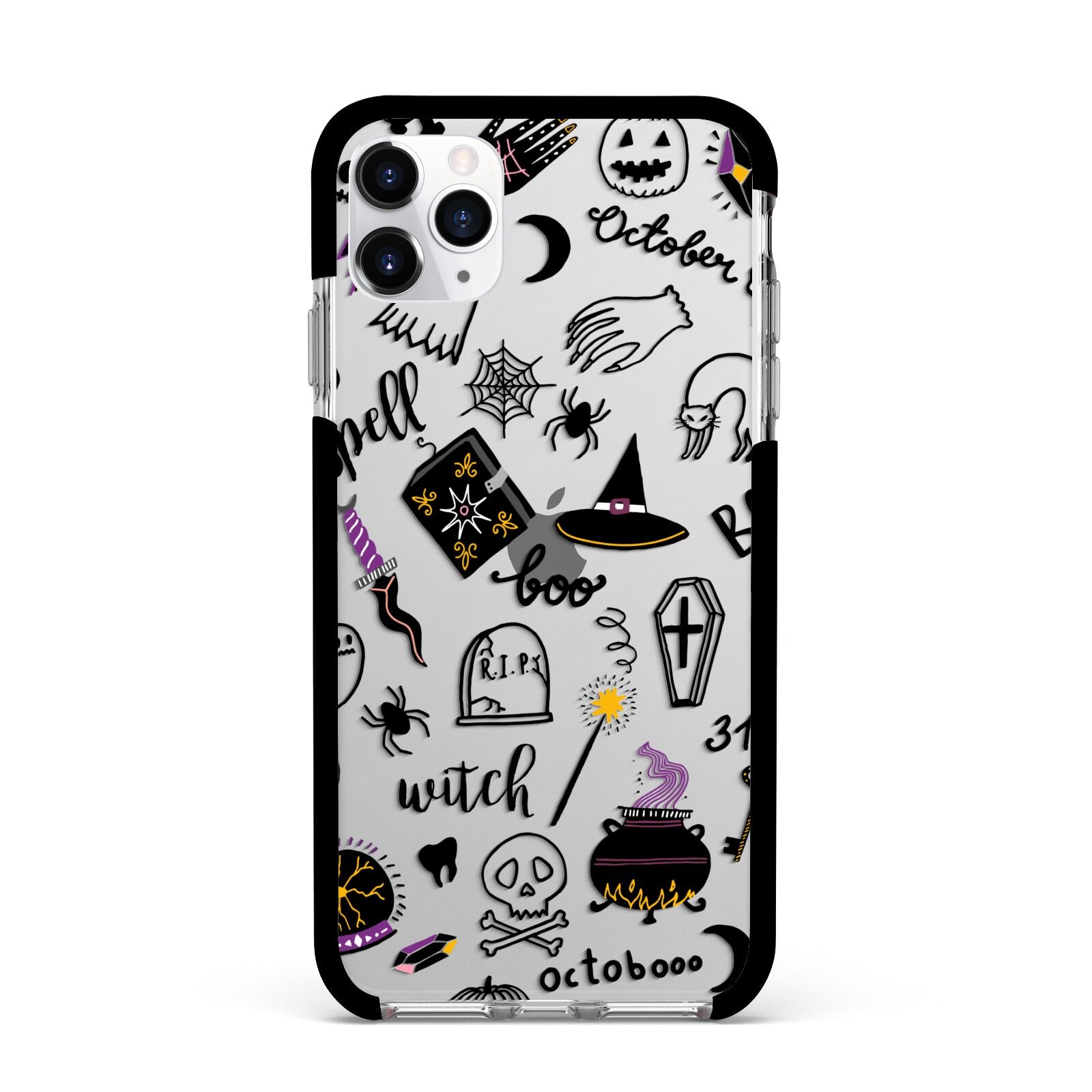 Purple and Black Halloween Illustrations Apple iPhone 11 Pro Max in Silver with Black Impact Case