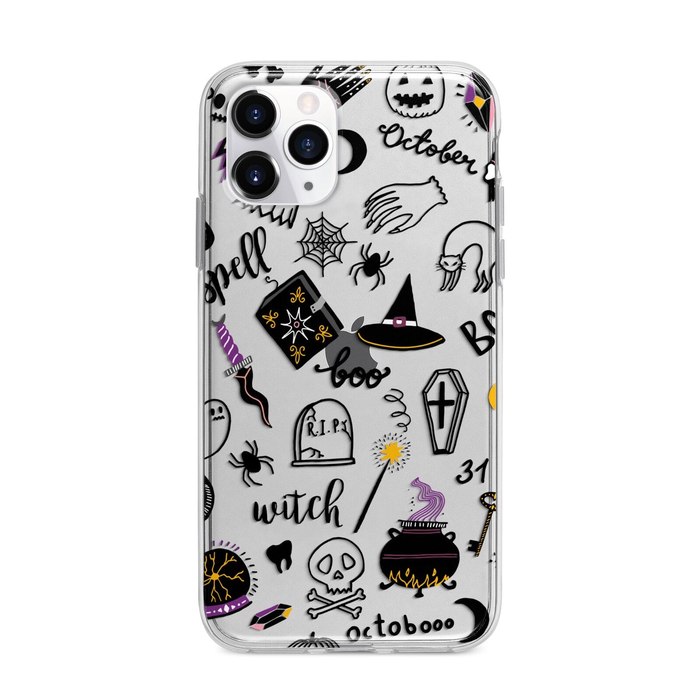 Purple and Black Halloween Illustrations Apple iPhone 11 Pro in Silver with Bumper Case