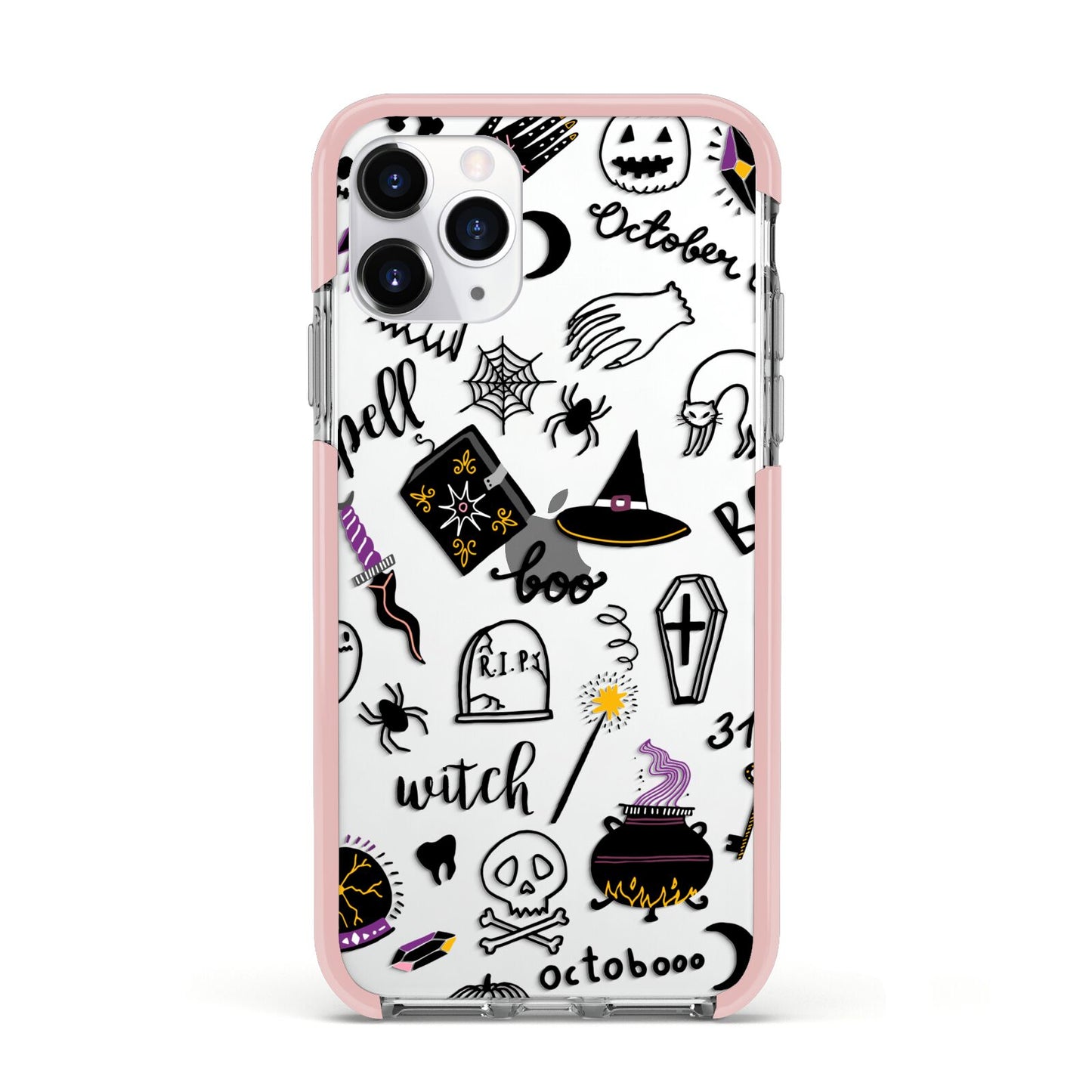 Purple and Black Halloween Illustrations Apple iPhone 11 Pro in Silver with Pink Impact Case