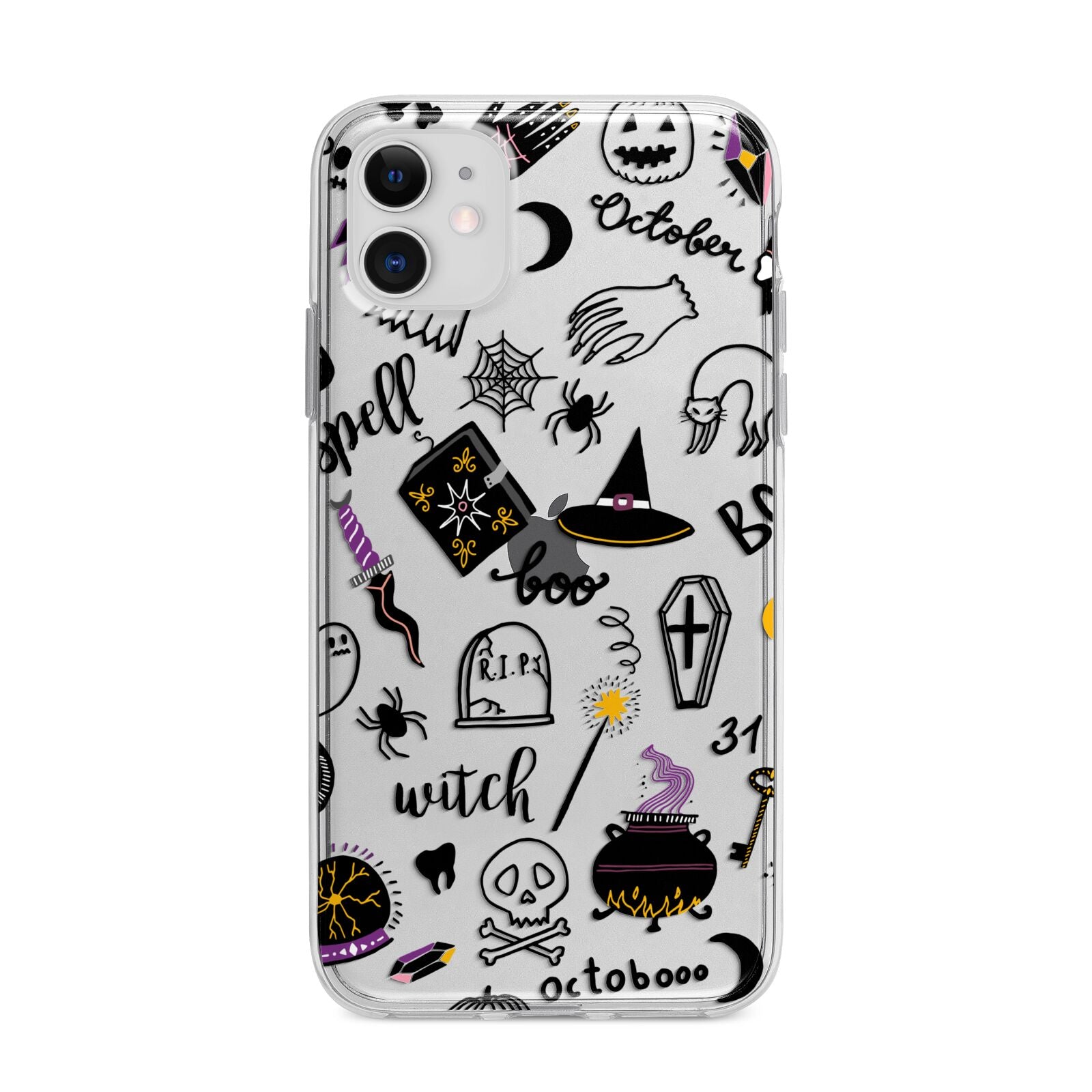 Purple and Black Halloween Illustrations Apple iPhone 11 in White with Bumper Case