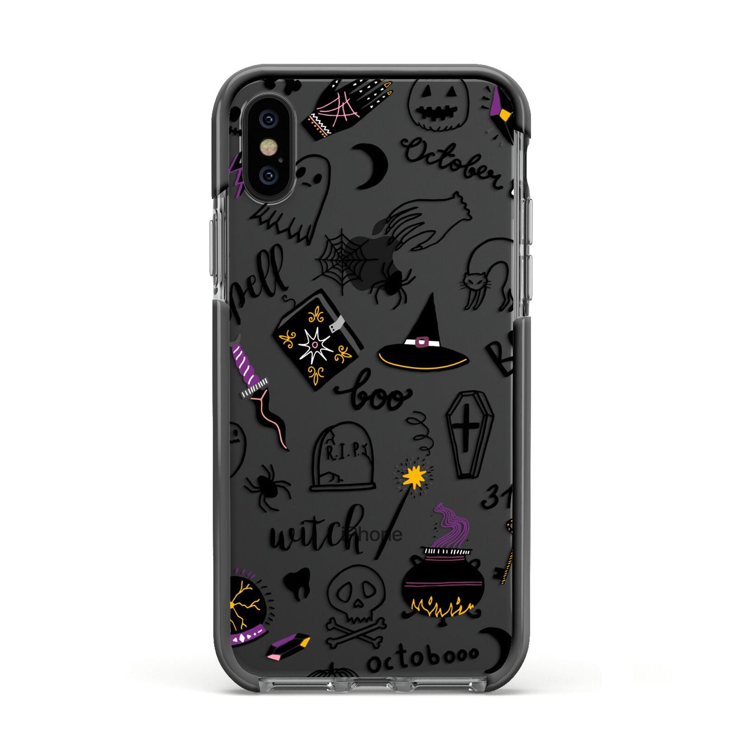 Purple and Black Halloween Illustrations Apple iPhone Xs Impact Case Black Edge on Black Phone