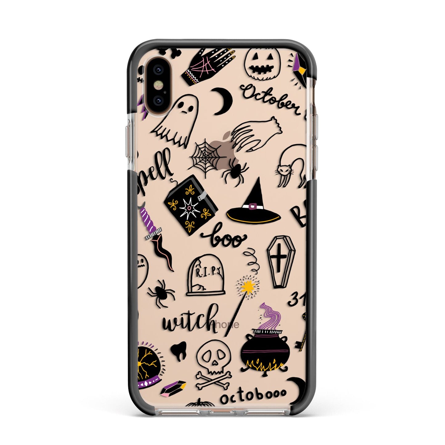 Purple and Black Halloween Illustrations Apple iPhone Xs Max Impact Case Black Edge on Gold Phone
