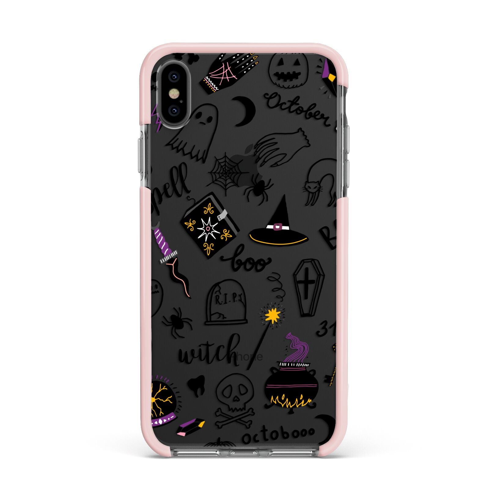 Purple and Black Halloween Illustrations Apple iPhone Xs Max Impact Case Pink Edge on Black Phone