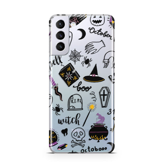 Purple and Black Halloween Illustrations Samsung S21 Plus Phone Case