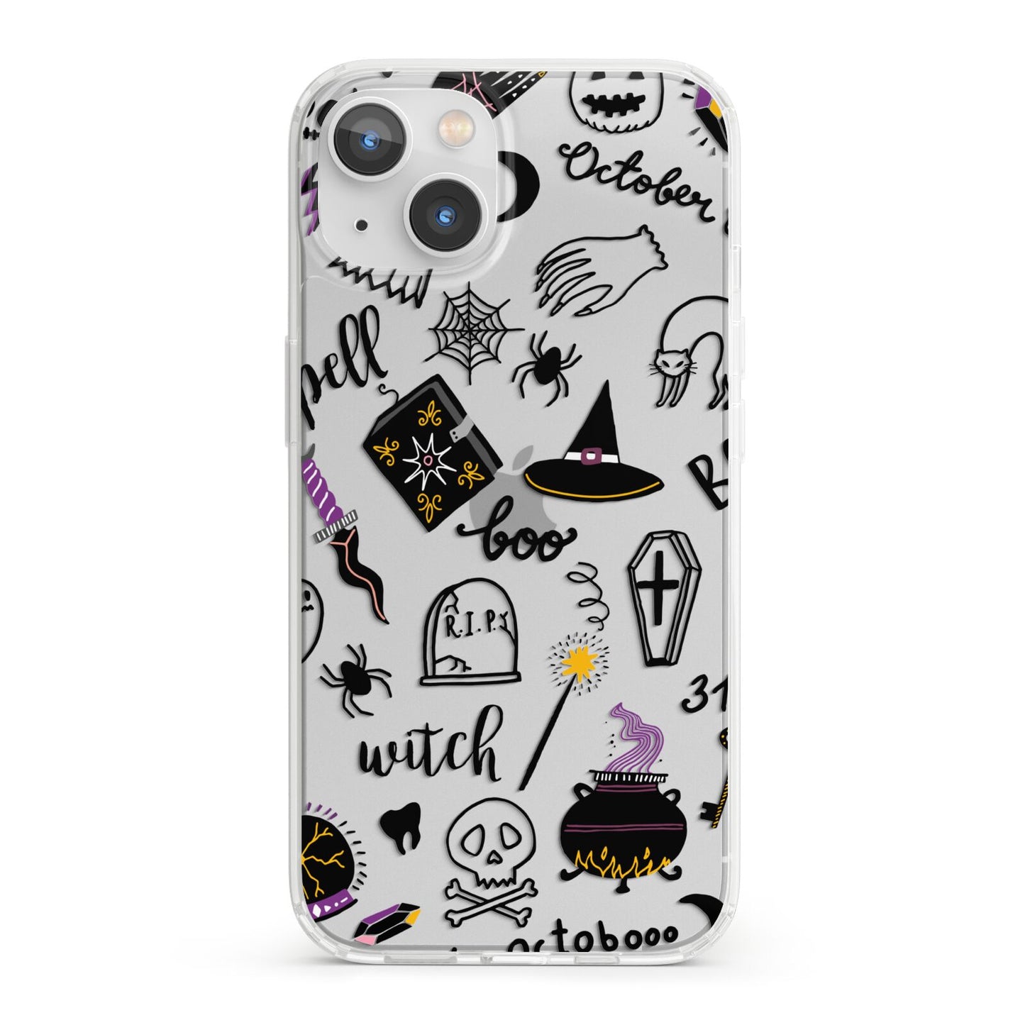 Purple and Black Halloween Illustrations iPhone 13 Clear Bumper Case