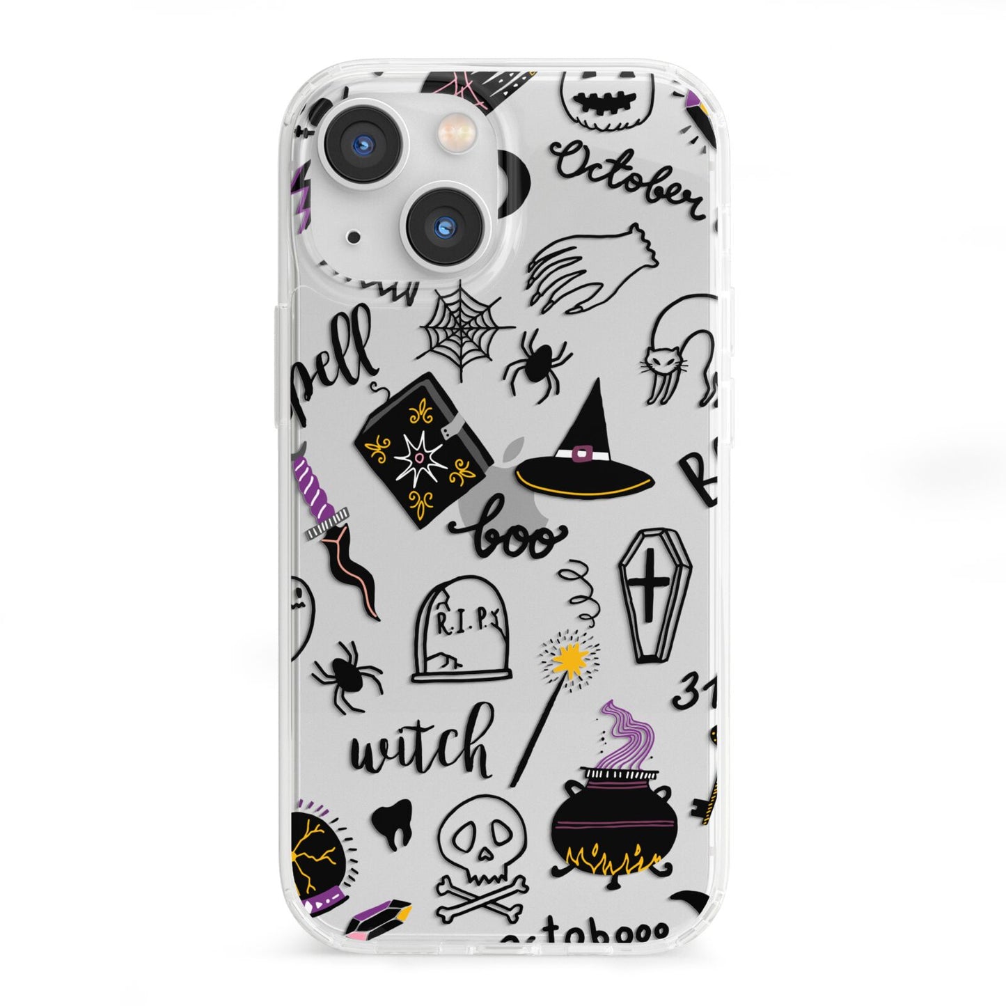Purple and Black Halloween Illustrations iPhone 13 Mini Clear Bumper Case