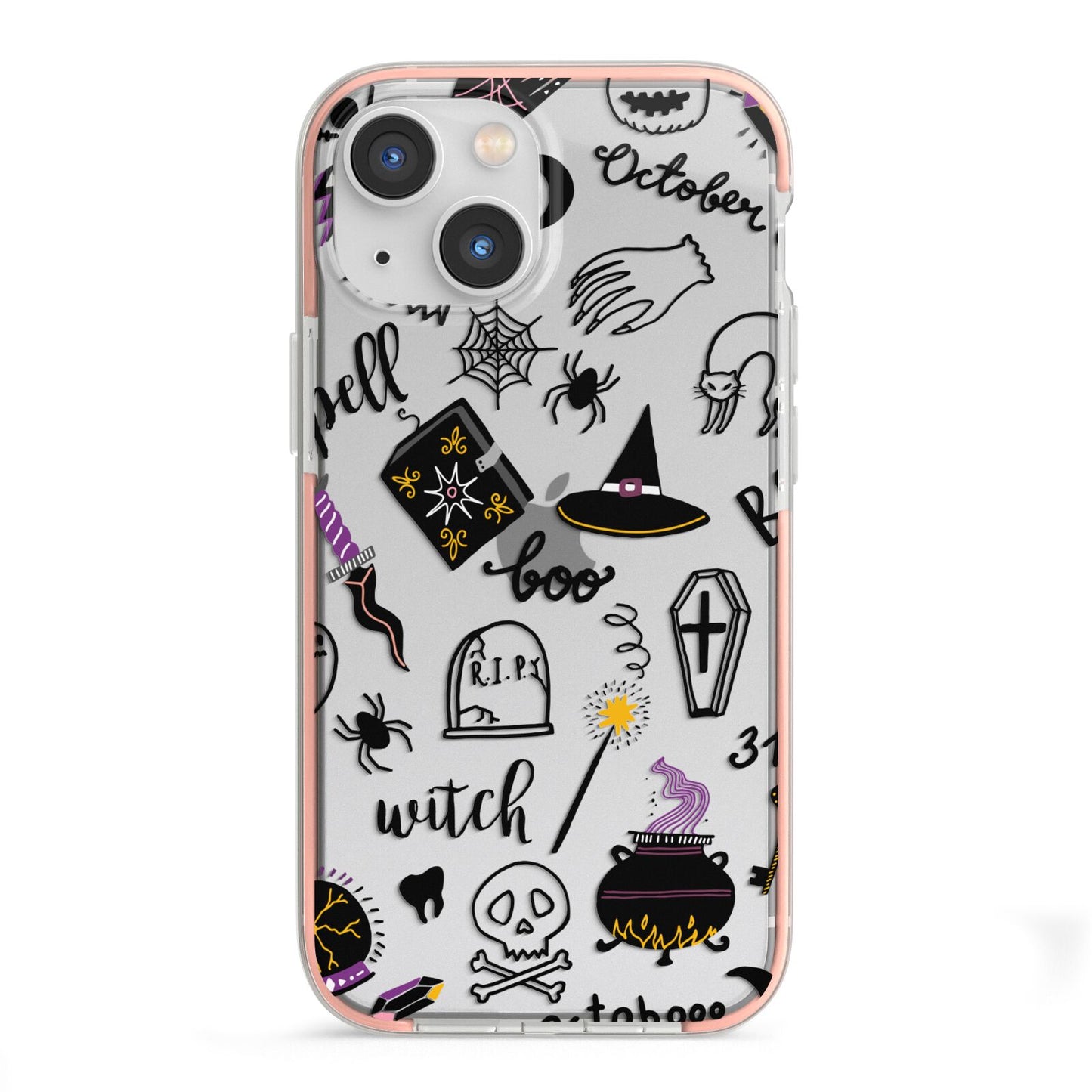 Purple and Black Halloween Illustrations iPhone 13 Mini TPU Impact Case with Pink Edges