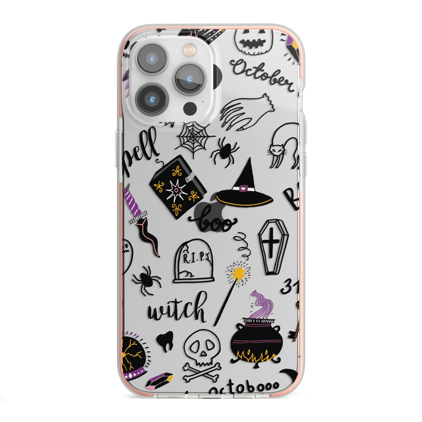 Purple and Black Halloween Illustrations iPhone 13 Pro Max TPU Impact Case with Pink Edges