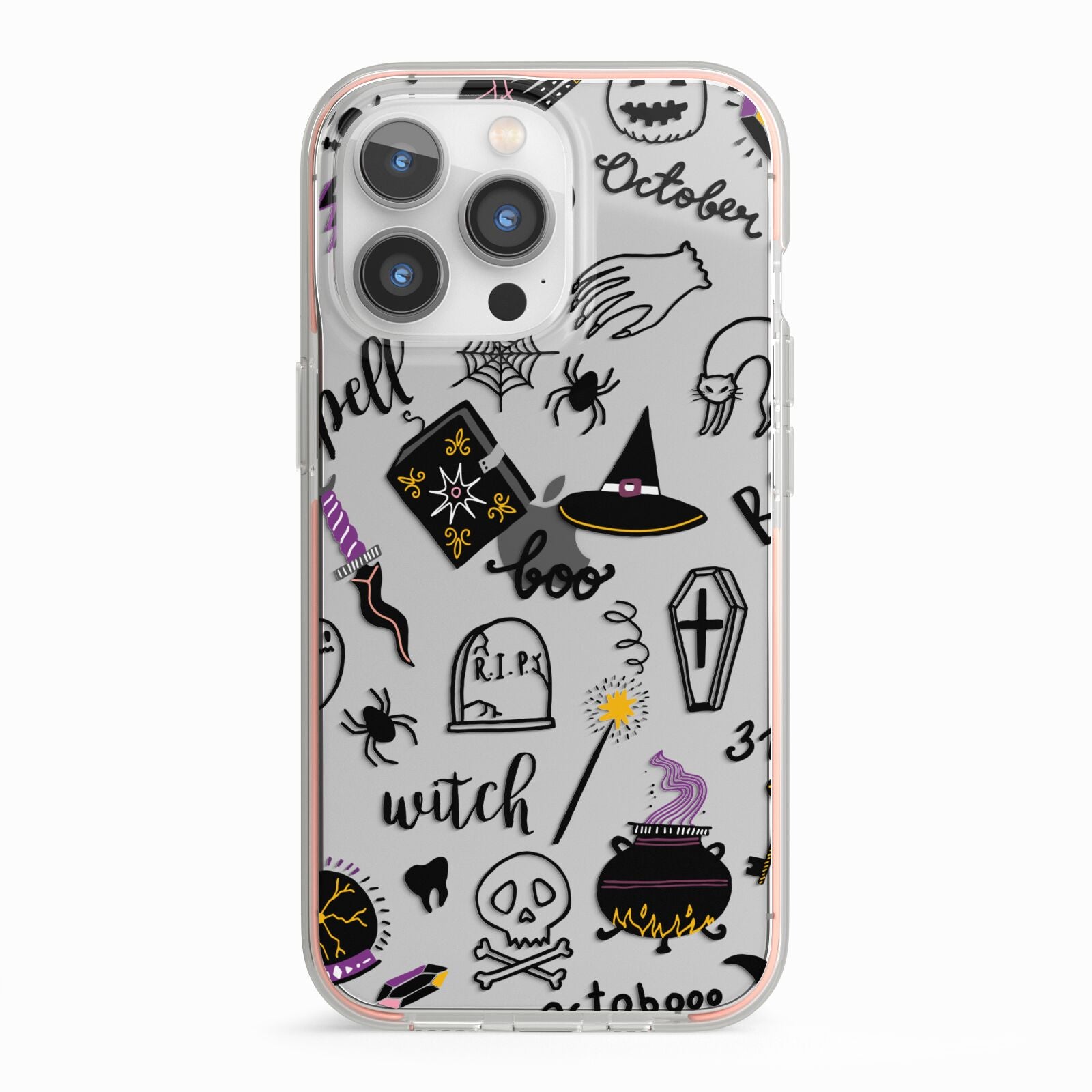 Purple and Black Halloween Illustrations iPhone 13 Pro TPU Impact Case with Pink Edges