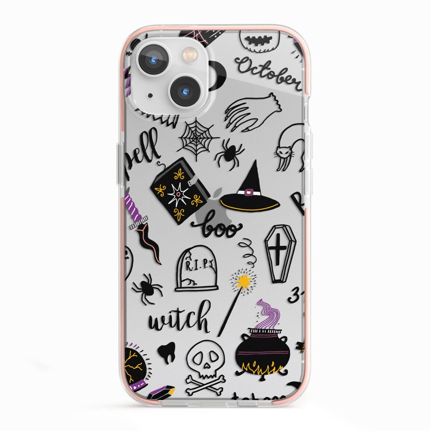Purple and Black Halloween Illustrations iPhone 13 TPU Impact Case with Pink Edges
