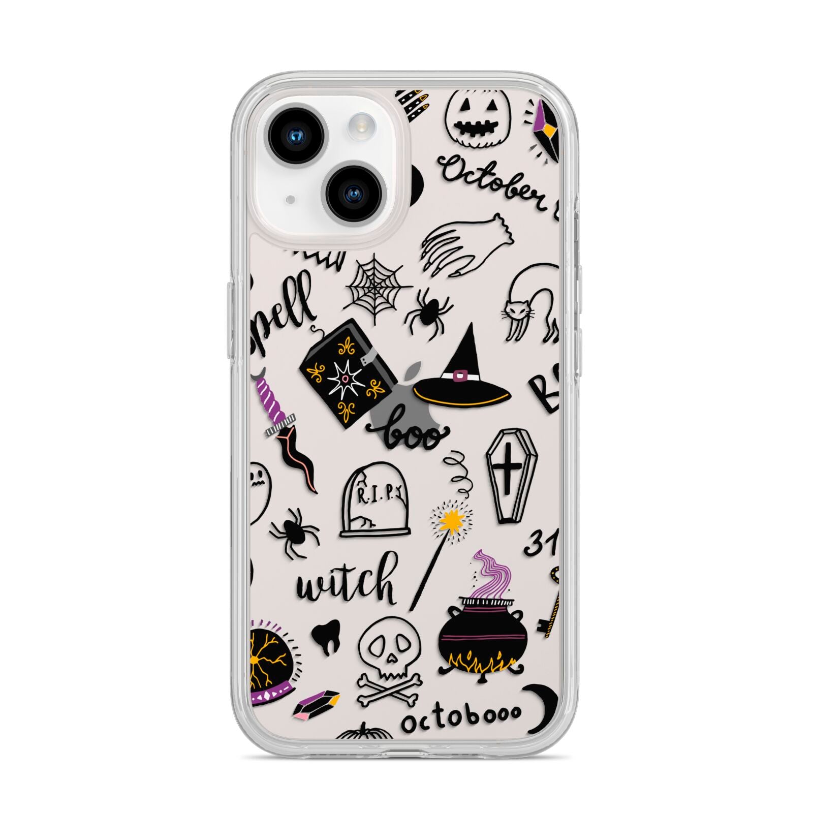 Purple and Black Halloween Illustrations iPhone 14 Clear Tough Case Starlight