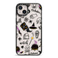 Purple and Black Halloween Illustrations iPhone 14 Plus Black Impact Case on Silver phone