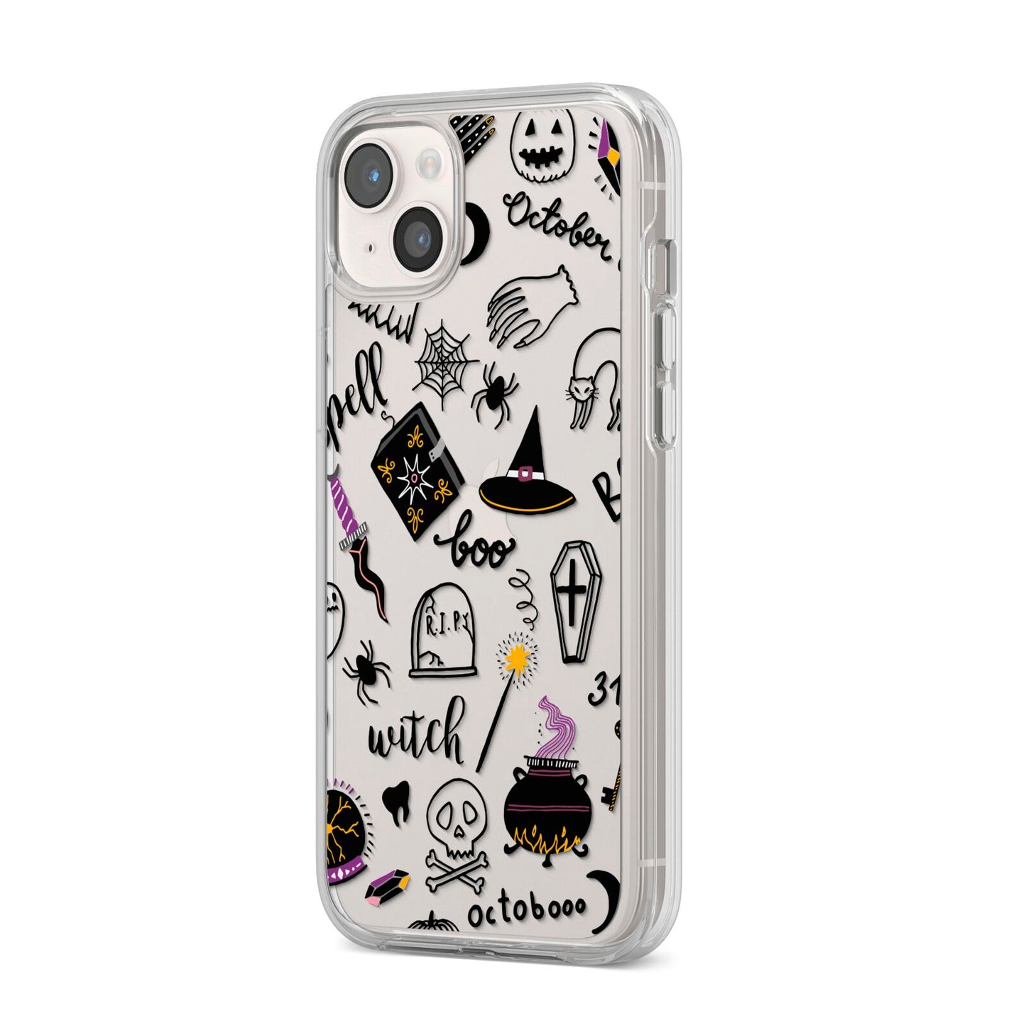 Purple and Black Halloween Illustrations iPhone 14 Plus Clear Tough Case Starlight Angled Image