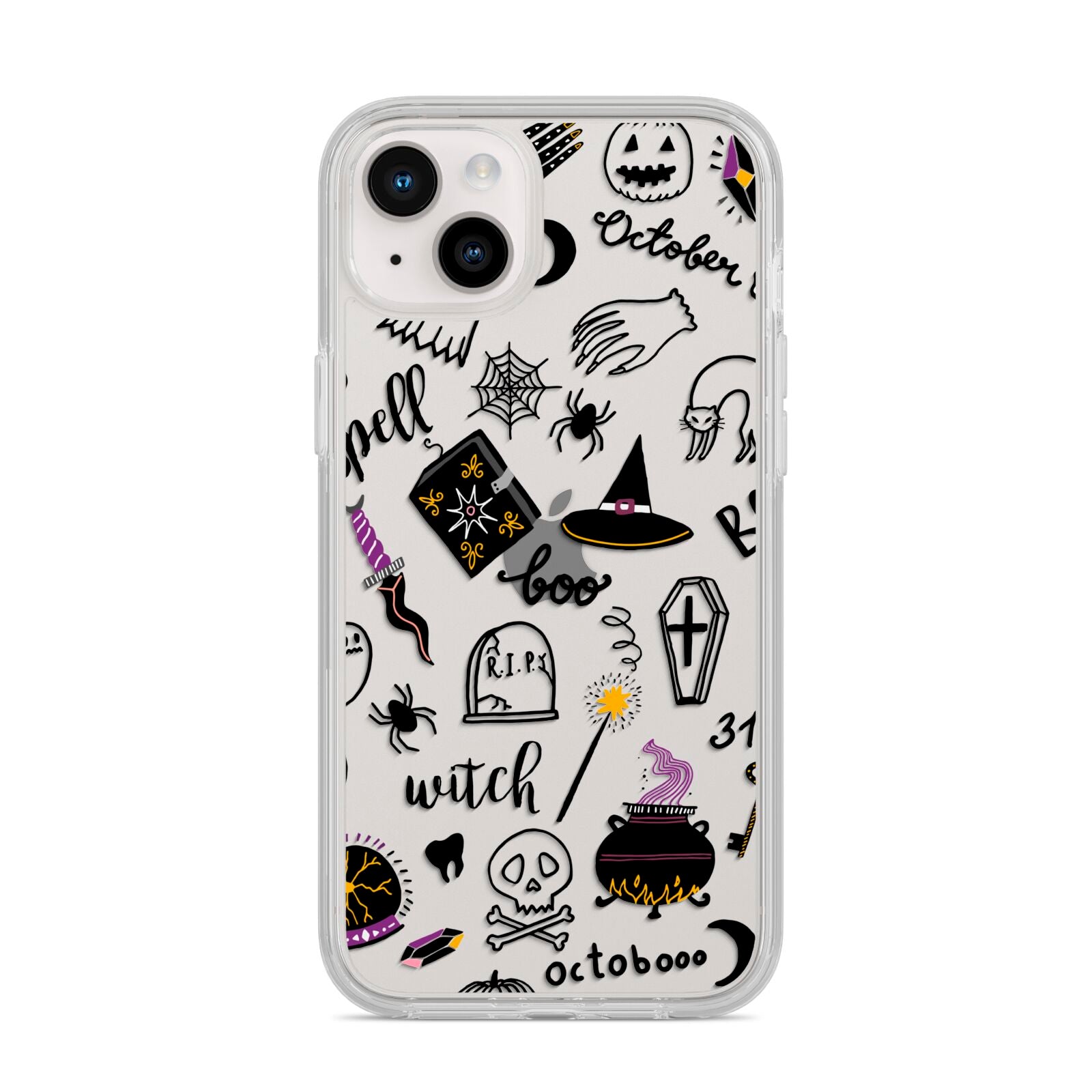Purple and Black Halloween Illustrations iPhone 14 Plus Clear Tough Case Starlight