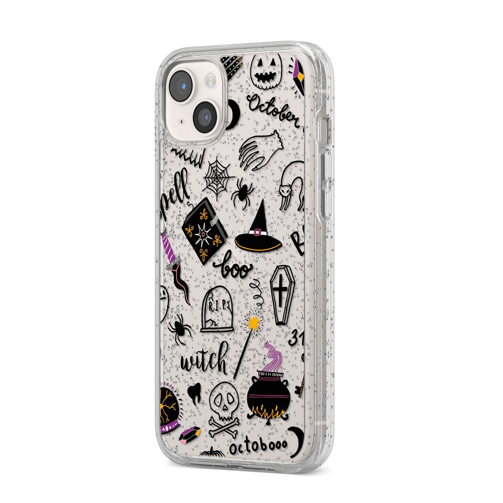 Purple and Black Halloween Illustrations iPhone 14 Plus Glitter Tough Case Starlight Angled Image