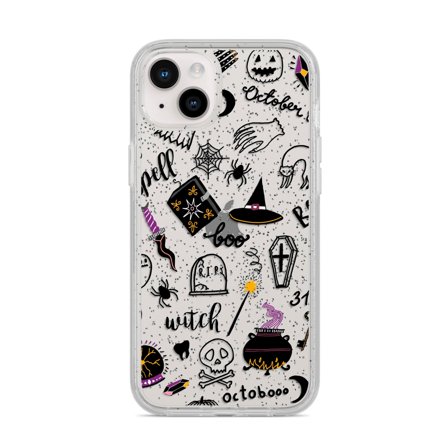 Purple and Black Halloween Illustrations iPhone 14 Plus Glitter Tough Case Starlight