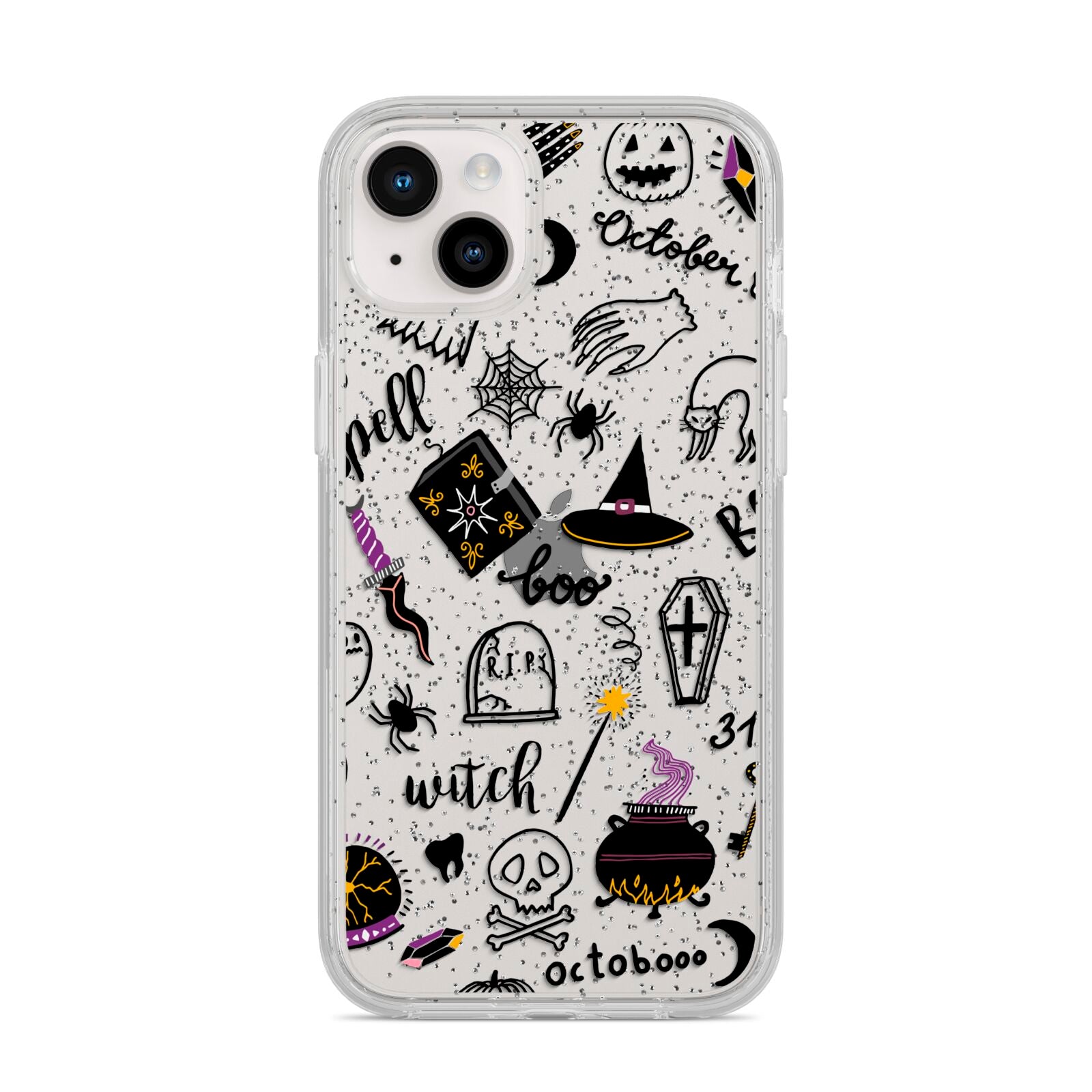 Purple and Black Halloween Illustrations iPhone 14 Plus Glitter Tough Case Starlight