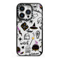 Purple and Black Halloween Illustrations iPhone 14 Pro Black Impact Case on Silver phone