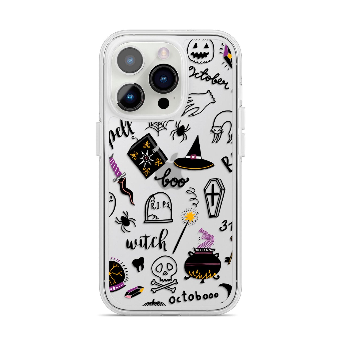 Purple and Black Halloween Illustrations iPhone 14 Pro Clear Tough Case Silver