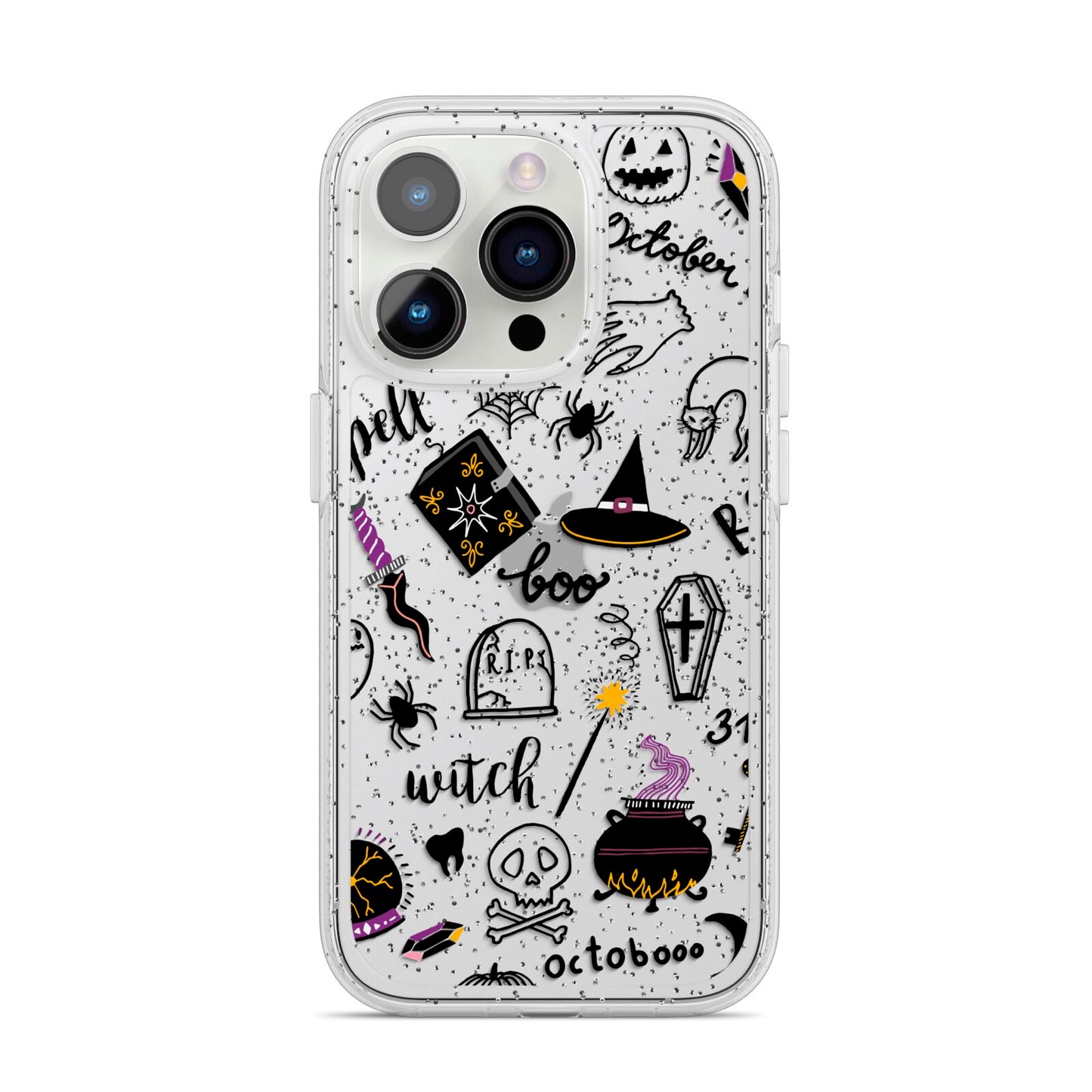 Purple and Black Halloween Illustrations iPhone 14 Pro Glitter Tough Case Silver