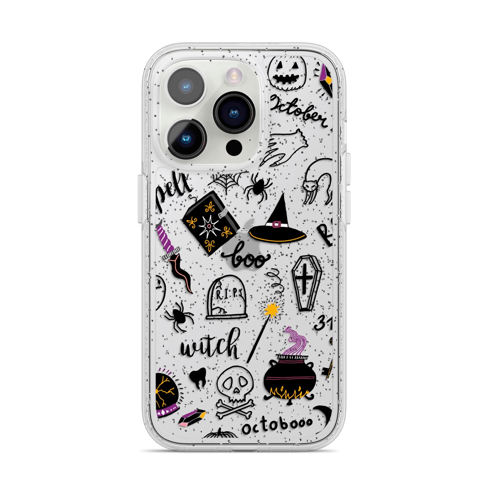 Purple and Black Halloween Illustrations iPhone 14 Pro Glitter Tough Case Silver