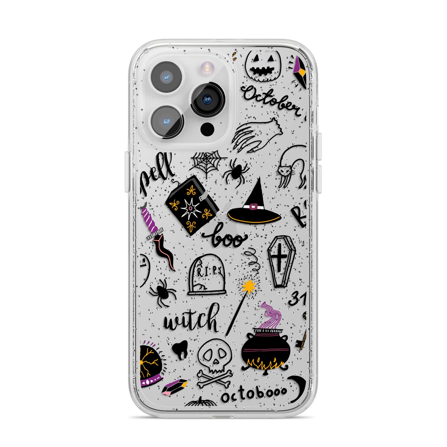 Purple and Black Halloween Illustrations iPhone 14 Pro Max Glitter Tough Case Silver