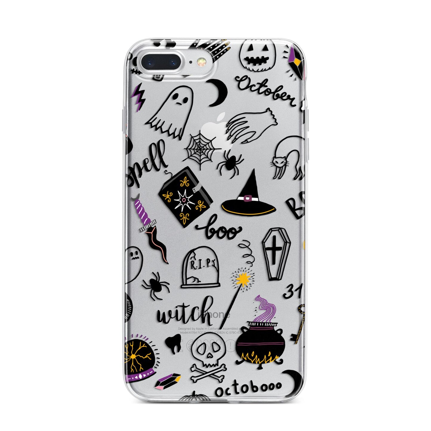 Purple and Black Halloween Illustrations iPhone 7 Plus Bumper Case on Silver iPhone