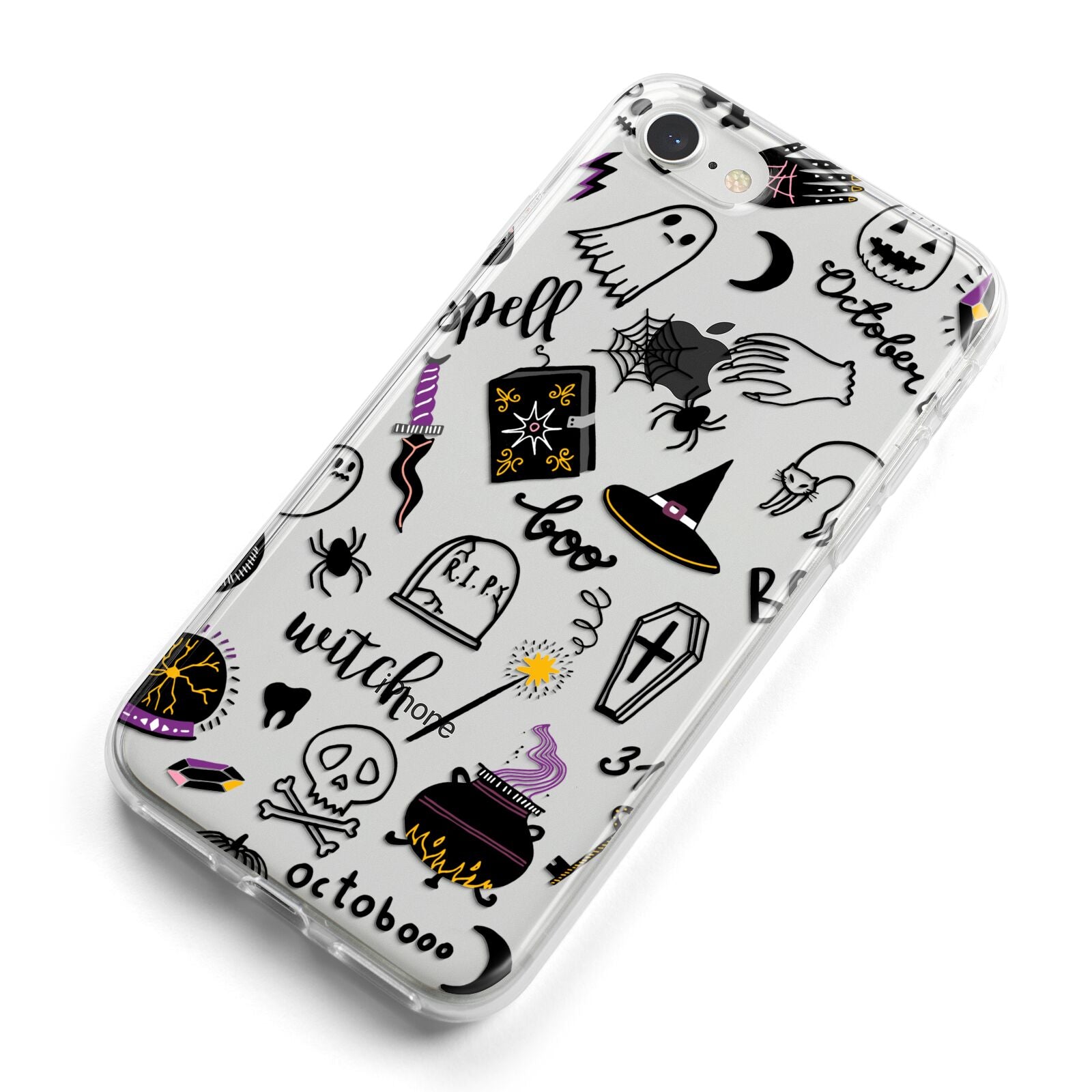 Purple and Black Halloween Illustrations iPhone 8 Bumper Case on Silver iPhone Alternative Image