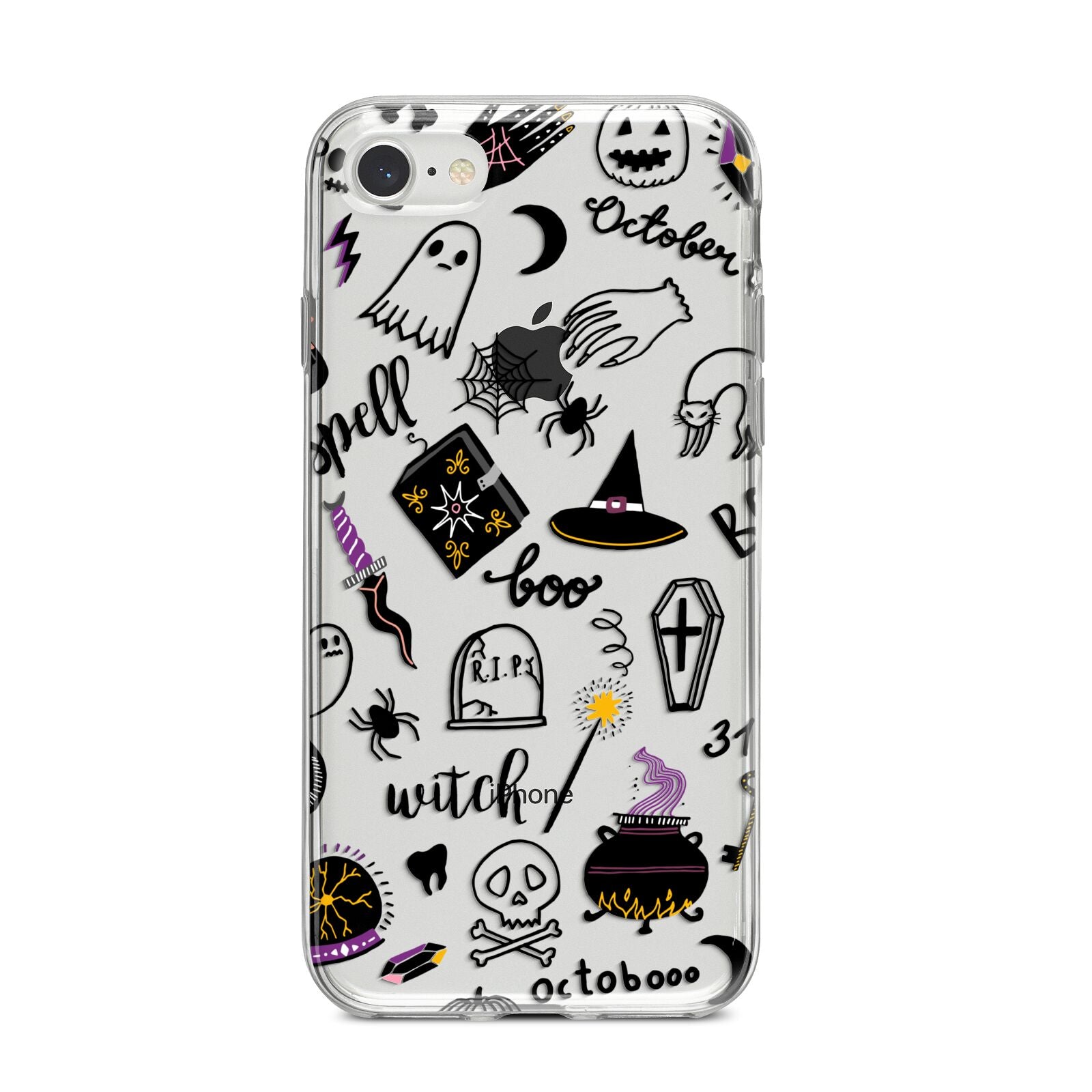 Purple and Black Halloween Illustrations iPhone 8 Bumper Case on Silver iPhone