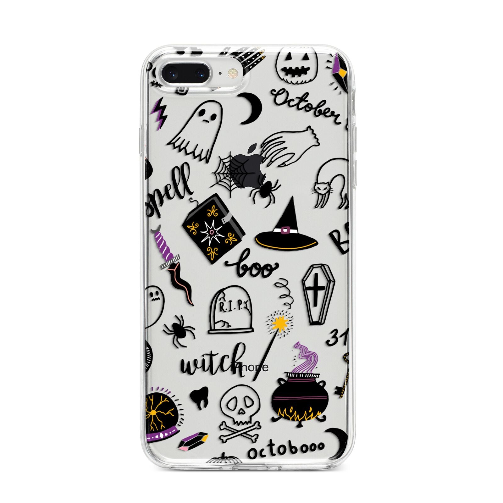 Purple and Black Halloween Illustrations iPhone 8 Plus Bumper Case on Silver iPhone