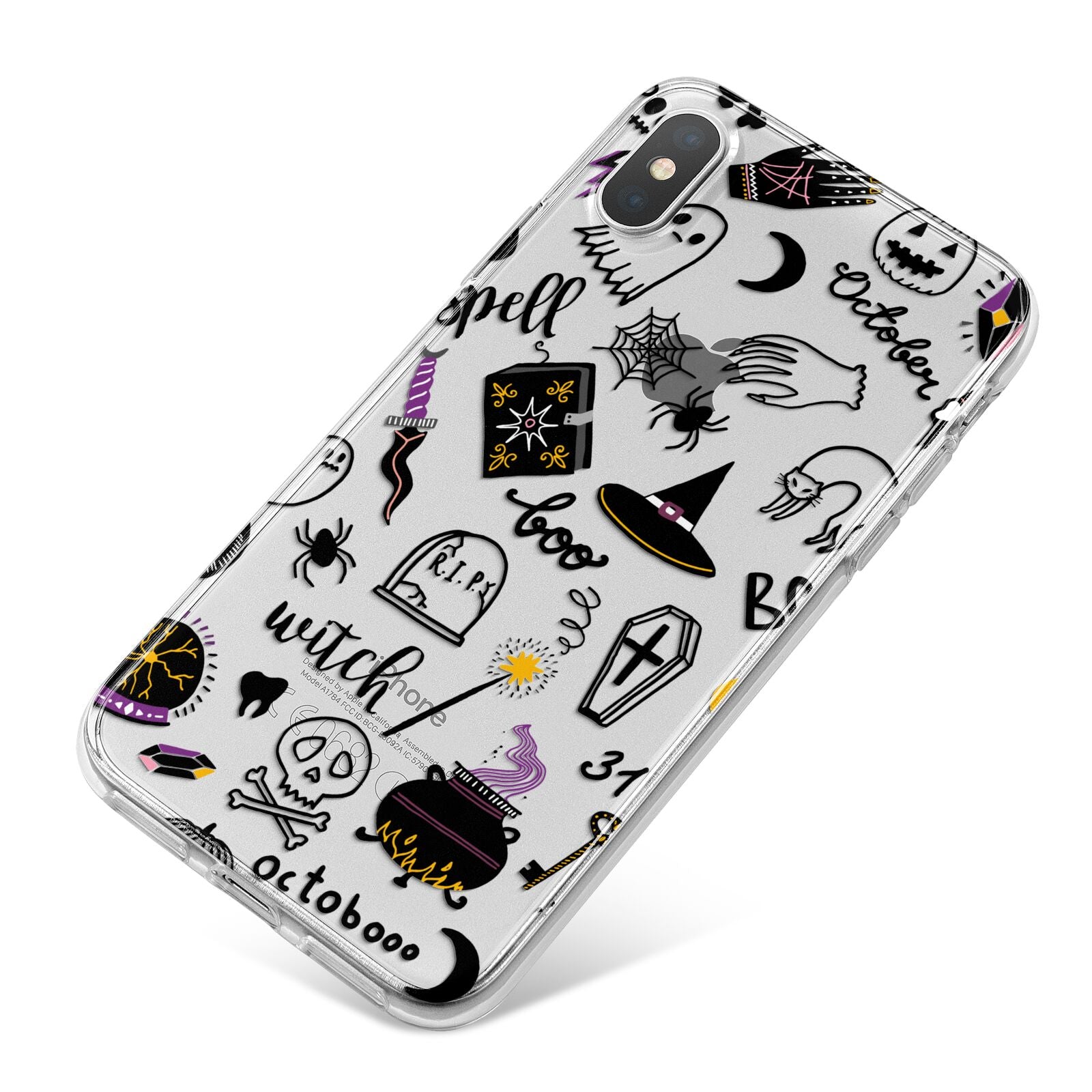 Purple and Black Halloween Illustrations iPhone X Bumper Case on Silver iPhone