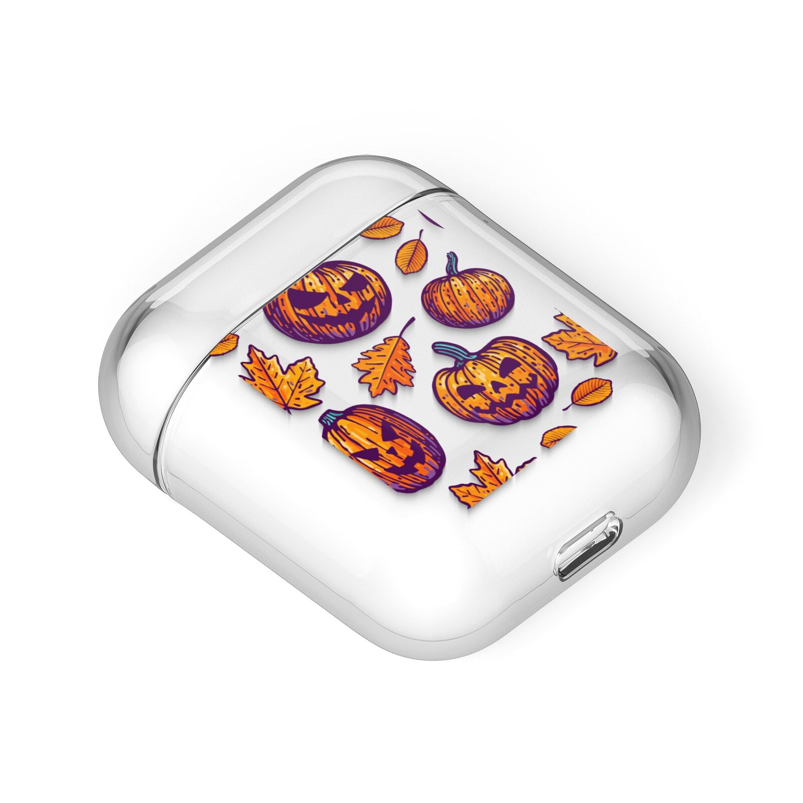 Purple and Orange Autumn Illustrations AirPods Case Laid Flat