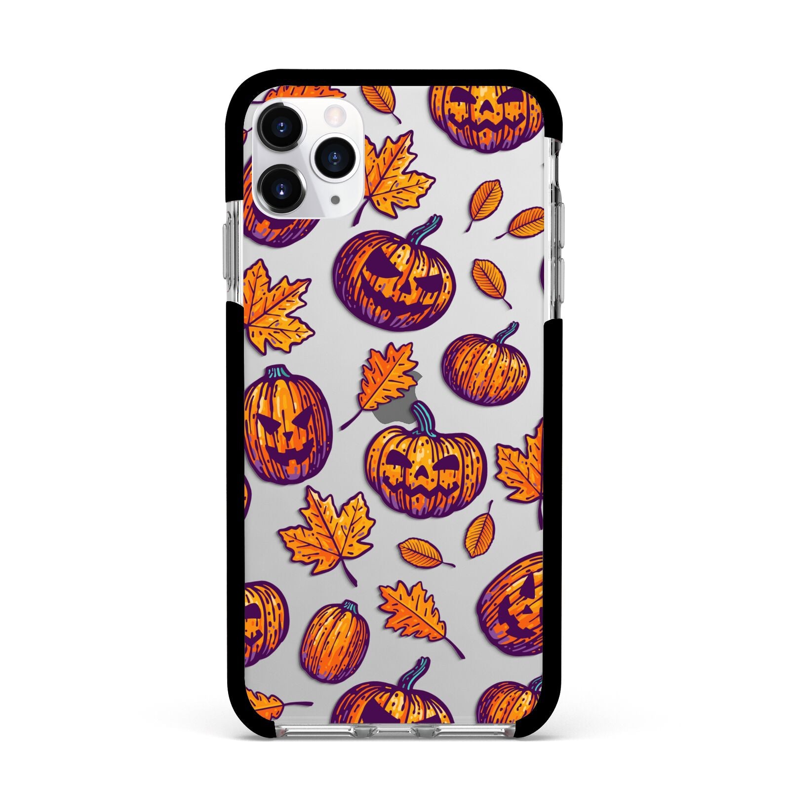 Purple and Orange Autumn Illustrations Apple iPhone 11 Pro Max in Silver with Black Impact Case