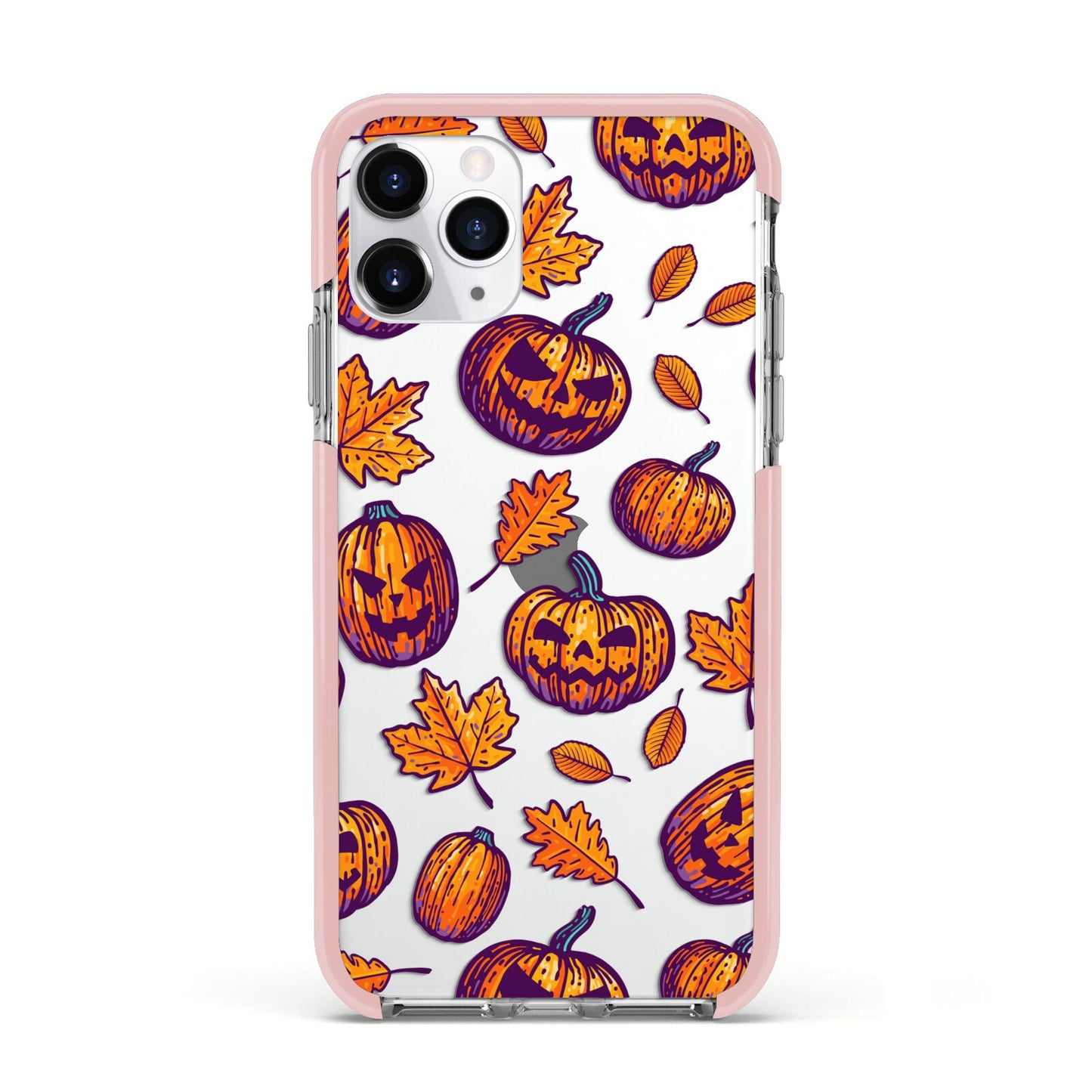 Purple and Orange Autumn Illustrations Apple iPhone 11 Pro in Silver with Pink Impact Case