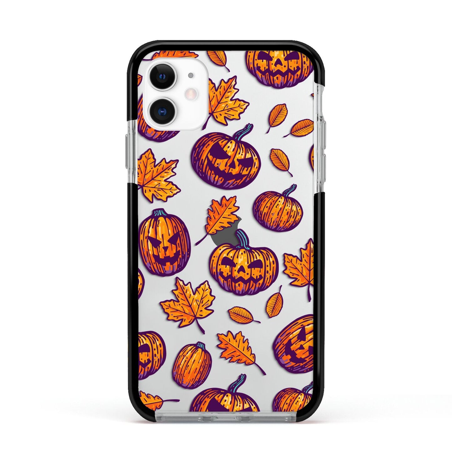 Purple and Orange Autumn Illustrations Apple iPhone 11 in White with Black Impact Case