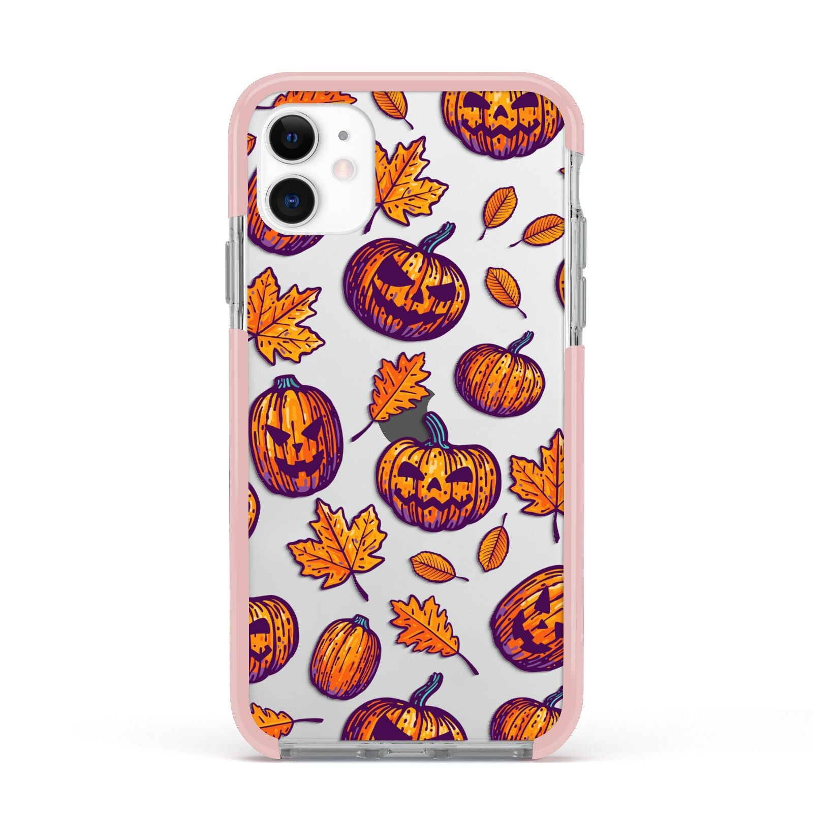 Purple and Orange Autumn Illustrations Apple iPhone 11 in White with Pink Impact Case