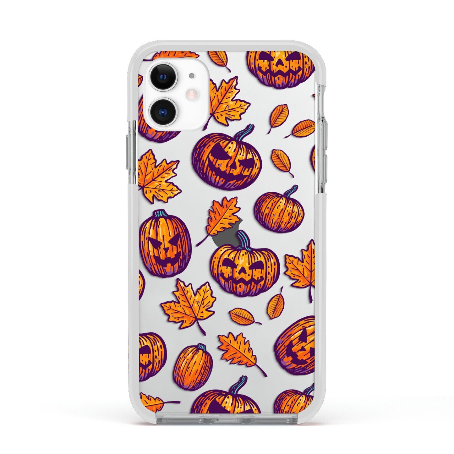 Purple and Orange Autumn Illustrations Apple iPhone 11 in White with White Impact Case