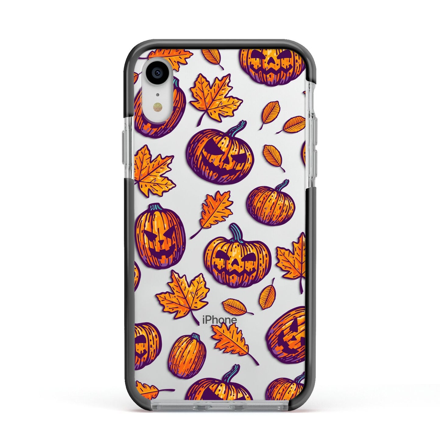 Purple and Orange Autumn Illustrations Apple iPhone XR Impact Case Black Edge on Silver Phone