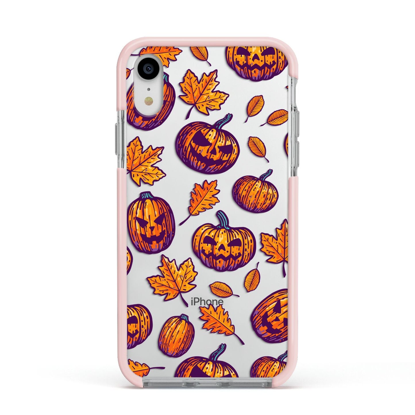 Purple and Orange Autumn Illustrations Apple iPhone XR Impact Case Pink Edge on Silver Phone